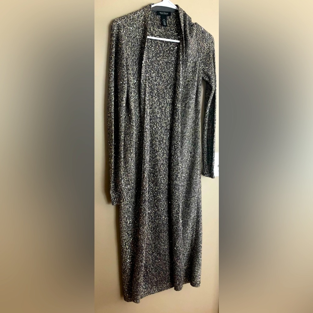 WHITE HOUSE BLACK MARKET Long Sweater Jacket   Black Gray Metallic  Size XS